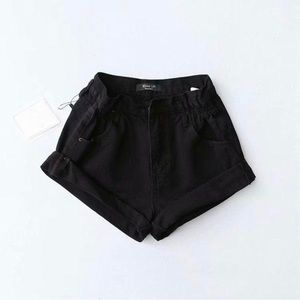 Black Cinched High Waisted Shorts